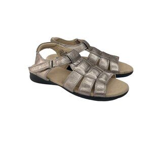 Dr. Scholls Leather TStrap Open Toe Adjustable Hook & Loop Sandal Shoe Womens 11
